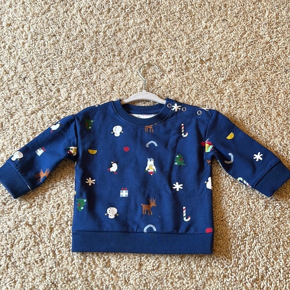 NWOT Navy Blue Holiday Sweatshirt Size 6-12 months - Picture 1 of 6